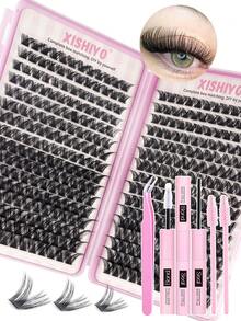 384pcs Single Lash Extensions, Lash Book, Cluster Lashes, DIY Lash Extension Kit (Includes Tweezers, Lash Glue, Lash Brush, Cluster Lashes, Single Lashes, False Lashes) - Multicolor - View 9