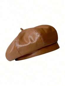 1pc Women's Black PU Leather Beret, Popular Style In Saudi Arabia, Elegant Women's Accessory - Black - View 6