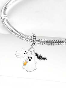 1 Stück minimalistischer modischer Halloween-Anhänger Perle, geeignet für handgemachte DIY-Armbänder, Halsketten und anderen Schmuck, perfektes Geschenk für Frauen - Silber - Übersicht 5