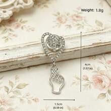 1pc/2pcs Dangle Hand Gesture Heart Rhinestone Brooch, Minimalist Romantic Love Shape Badges For Women Suit Coat Backpack Jewelry Gift - Multicolor - View 8