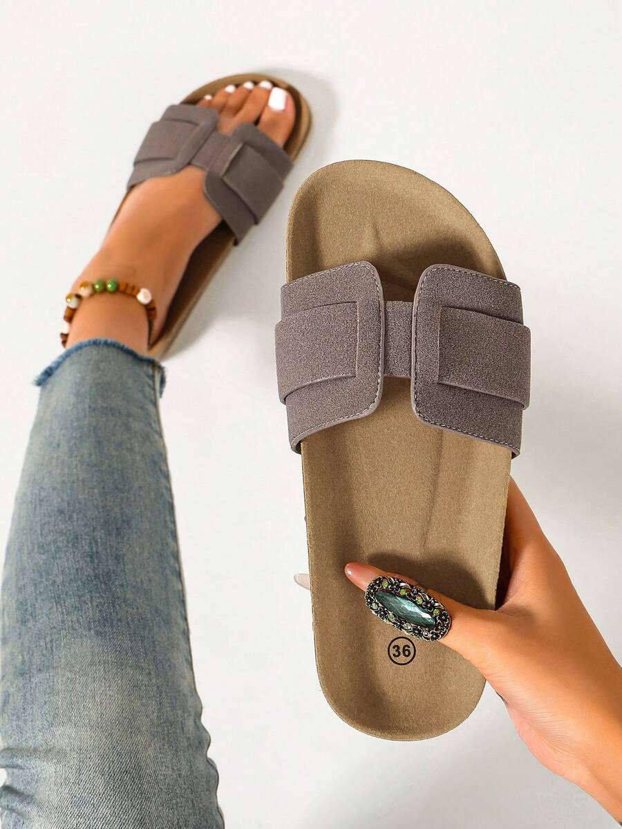 Ximi Ruo Women's Buckle Design Daily Versatile Fashion Flat Sandals, Suitable For Beach, Vacation, Home, Commute, Shopping, Travel And Outings - Grey - View 1