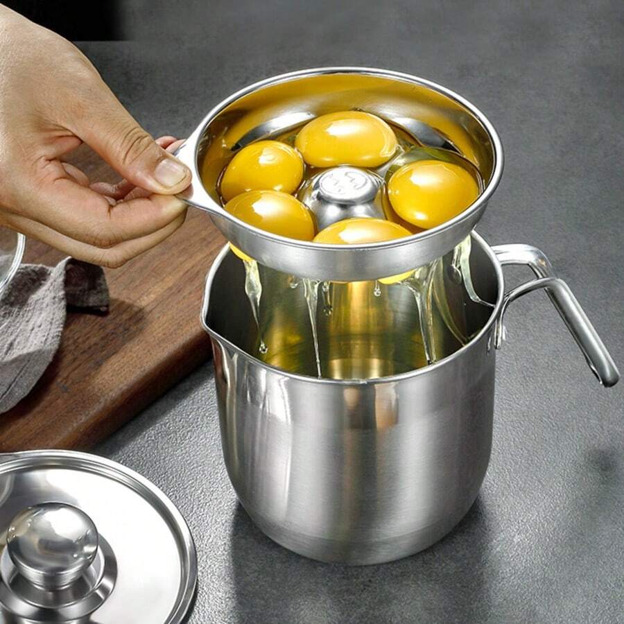 Egg White Separator | Multiple Eggs Separator Stainless Steel,Large-Capacity Multiple Eggs With Lid And Handle For Kitchen Meringue Cream - Silver Gray - View 1