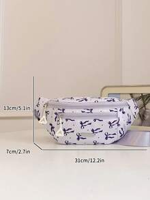 1pc Bowknot Print Chest Bag, Multifunctional Waist Bag Belt Bag, Lightweight Waist Bag, Adjustable Shoulder Strap Crossbody Bag, Large Capacity Multi-Pocket One Shoulder Bag, Suitable For Students/Girls/Young People, Applicable For Fitness Running Travel Hiking Jogging Shopping Outdoor Sports Daily Use - Purple - View 3