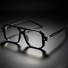 1 Pair Women's Ins Style Matte Gray Lensless Empty Frame Glasses, Double Bridge Octagonal Large Frame Face-Slimming Influencer Photo Decorative Glasses - A - View 6
