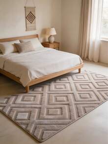 1 pieza Alfombra con patrón geométrico marrón, estilo minimalista, sensación premium, alfombra engrosada, alfombra gruesa, alfombra de felpa, alfombra de otoño/invierno, alfombra engrosada, alfombra decorativa, decoración de dormitorio, alfombra pequeña, alfombra, decoración del hogar, alfombra de sala de estar, alfombra pequeña de sala de estar, alfombra de dormitorio, decoración del hogar de sala de estar, alfombra para exteriores, alfombra lavable - Multicolor - Ver 3