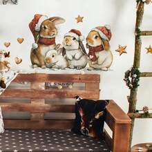 1/3Pcs Cute Christmas Bunny Wall Stickers, Santa‑Hat Rabbit Star & Heart Decals, Xmas Aesthetic Self‑Adhesive Wall Art For Bedroom Living Room Indoor Holiday Home Decor Gift - Rabbit Wall Sticker - View 4