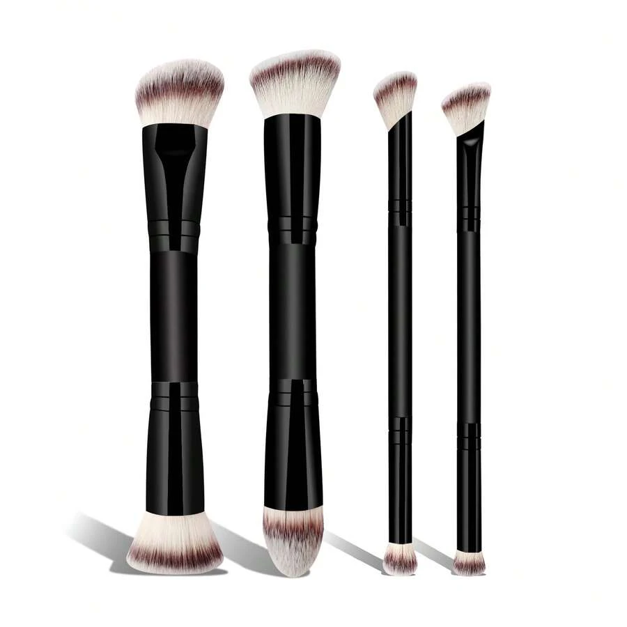 2/4 Peças Conjunto de Pincéis de Maquiagem Profissionais de Duas Pontas, Pincel de Contorno, Pincel de Blush, Pincel de Pó, Pincel de Sombra, Pincel de Corretivo, Pincel de Iluminador, Pincel de Esfumar. Cerdas de Fibra Macia, Portátil para Uso em Viagens, Presente Perfeito para Mulheres e Meninas. Conjunto de Pincéis de Maquiagem, Kit de Ferramentas de Pincéis de Maquiagem, Conjunto Completo de Ferramentas de Maquiagem, Conjunto de Presente de Pincéis de Maquiagem - Preto - Visão 1