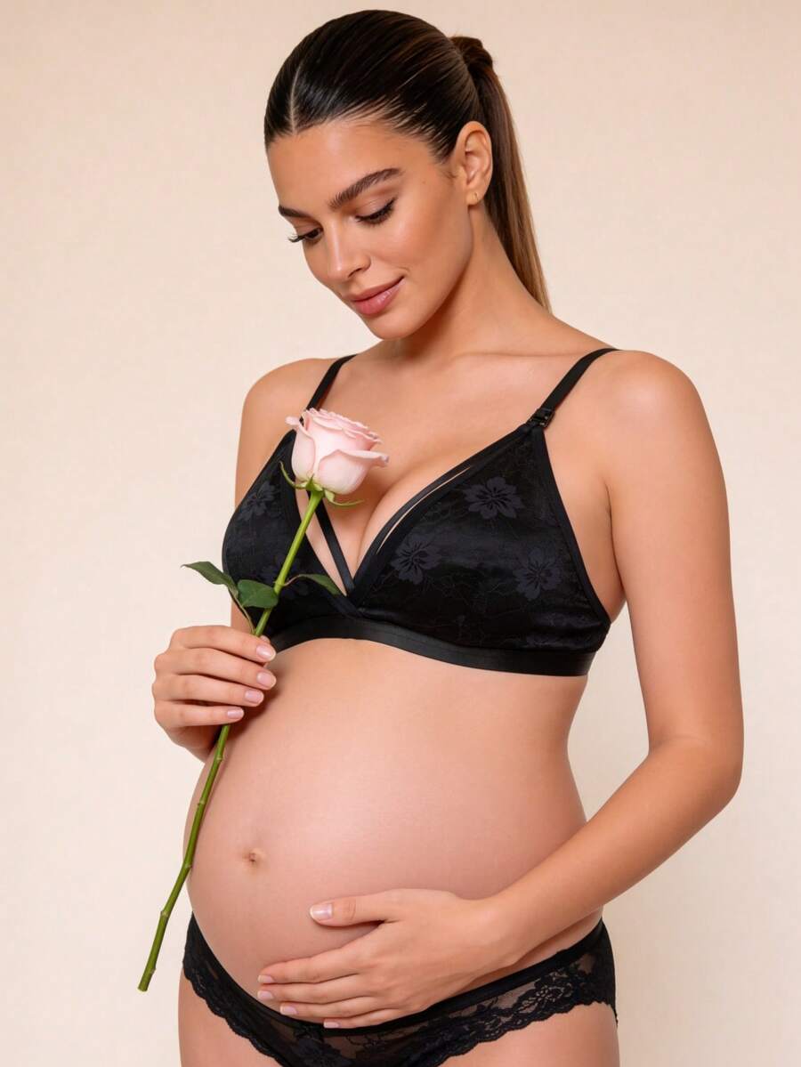 Hart & Haze French Floral Lace Nursing Bra With Thin Double Shoulder Straps For Pregnant Women - Black - View 1
