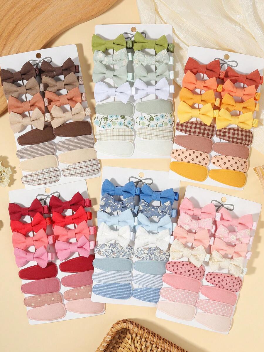 16pcs Multi-Color Pattern Bow Hair Clips, Non-Slip Fixed Gentle Cute Hair Accessories, Suitable For All Seasons Travel And Daily Wear