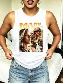 Mary J Blige Graphic Tank Tops Women, Y2K Summer Sleeveless Tops, Music Festival Going Out Crop Tops, Casual Streetwear - 白色6 - 查看 1