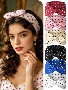 3 pièces Bandeau ultra large à pois et nœud, accessoire de cheveux élégant et décontracté pour femme - Multicolore - Voir 6