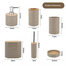 7/6/4/1pc Premium Hazel Brown Horizontal Stripe Bathroom Accessories Set, Modern Luxury Travel Bathroom Accessories Set, Minimalist Solid Color Bathroom Toiletries Set - Reusable, Easy To Clean, Waterproof And Rust-Proof, Includes Toothbrush Holder, Lotion Bottle, Mouthwash Cup, Toilet Brush, Toilet Brush Holder, Soap Dish, Trash Can, Suitable For Bathroom, Living Room, Kitchen Countertop Decoration - Multicolor - View 2