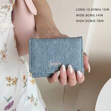 女款牛仔布PU皮革三折短夾錢包 極簡質感韓系學生錢包 - 彩色 - 查看 5