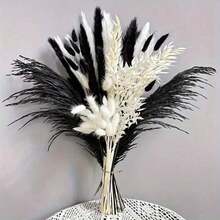 1 Bunch Black & White Artificial Reed Grass, Bohemian Style Artificial Flowers, Suitable For Vase Centerpiece, Wedding Bridal Bouquet, Home Office And Party Decoration - Black and White - View 1