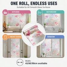 Watercolor Pink Peach Blossom Static Cling Window Privacy Film, Oil-Resistant Easy Wipe Bright Light Translucent Glass Sticker, Kitchen Special Decor Window Cover For Sliding Glass Door Balcony Bathroom - Safflower - View 6