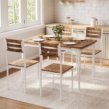 Conjunto de comedor industrial 5 piezas – Mesa rectangular y 4 sillas – Diseño compacto y moderno – Ideal para espacios pequeños en comedor, cocina o apartamento - Marrón - Ver 6