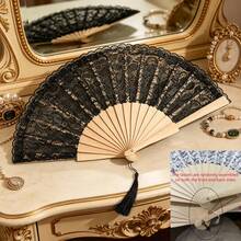 Vintage Lace Folding Fan, Elegant Handheld Fan For Wedding & Party - Lace Fan / With Tassel - View 10