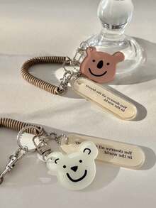 2pcs/Set Ins Bear Keychain Backpack Pendant, Cute Girl Style Earphone Protective Case, Anti-Lost Spring Chain Keychain - Multicolor - View 1