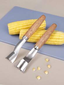 1pc Stainless Steel Corn Peeling Tool With Wooden Handle, Manual Corn Kernel Remover, Outdoor BBQ Camping Kitchen Fruit Vegetable Salad Prep Tool, Corn Kernel Remover, Home Salad Ingredient Processing Tool, Serrated Quick Corn Kernel Shaver, Fruit Vegetable Slicing Gadget - View 3