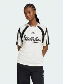 Adidas Women's W HER TEE Short Sleeve Knit Collarless T-Shirt TKB6126 - Black and White - View 1