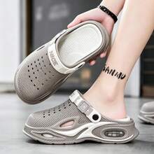 Men's Summer Outdoor Height-Increasing Perforated Sandals, Thick Sole Breathable Closed-Toe Slippers, Comfortable For Long Standing - Coffee White - View 3