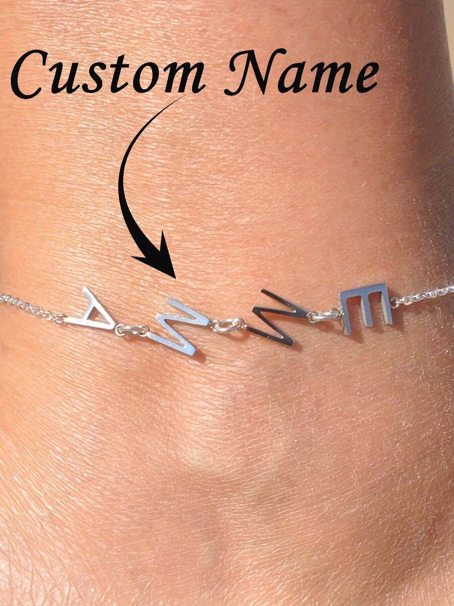 Customized Name Letter Anklet, Personalized Letter Anklet, Women's Customized Name Anklet, Customizable Jewelry Gift, Unique Nameplate Gift For Girlfriend And Friends, Stainless Steel Jewelry, 2026 Graduation Gift For Her Daughter And Friends, Unique Graduation Gift - Multicolor - View 1