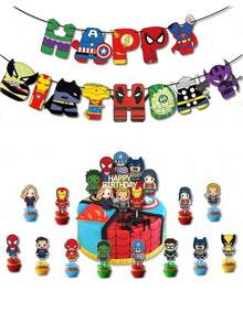 Superhero Avengers Birthday Banner Cake Topper Party Decoration Set Suitable For Birthday Party, Bachelor Party, Christmas, Birthday Gift, Holiday Gift, Decoration - Multicolor - View 13
