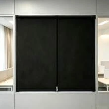 No-Drill Self-Adhesive Blackout Curtains! Custom Size Zipper Style, Heat Insulation And Light Blocking, Suitable For Bedroom And Kitchen, Essential For Renters~ - Black - View 5