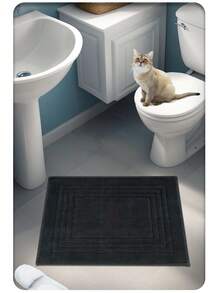 Cotton Woven Absorbent Bath Mat, VERA Bathroom Rug 60x100 Cm - Dark Grey - View 6