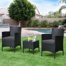 Costoffs Set Of 3 Patio Table And Chairs, Outdoor Wicker Conversation Furniture Set, 2pcs Woven Rattan Chairs With Cushions And 1 Side Table - Brown/Khaki - View 4