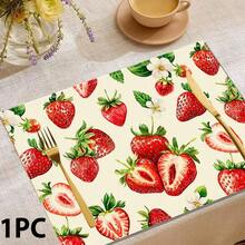 1pc/4pcs/6pcs/8pcs Strawberry Print Pattern, Suitable For Dining Table, Breakfast Mat, Coffee Bar, All Season Decoration, Washable Table Mat, Room Decor, Kitchen Dining Table Mat, Indoor/Outdoor Party Decoration, Home Decor, Ideal Gift - Multicolor - View 13