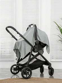 1pc Baby Solid Color Basket Cover, Solid Color Gauze Baby Car Seat Sunshade, Adjustable Quick-Release Multi-Function Soft Baby Stroller Cover, Essential Outdoor Baby Item, Perfect Gift For Baby! - Multicolor - View 6