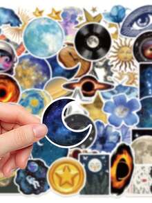 50 Stück, Die Universum Himmelskörper Aufkleber, PVC Material, Kreatives und ästhetisches Design Aufkleber, geeignet für Handyhüllen, Tablets, Laptops, Koffer, Autos, Notizbücher, handgeschriebene Tagebücher, Sammelalbum Zubehör, Schulbedarf - 50 Stück - Übersicht 10