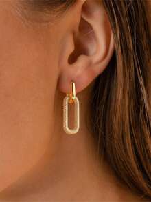 1 Pair Fashion Metal Paperclip Square Chain Link Pendant Earrings, Lightweight Minimalist Aesthetic Women's Jewelry, Suitable For Daily Wear - Gold - View 5
