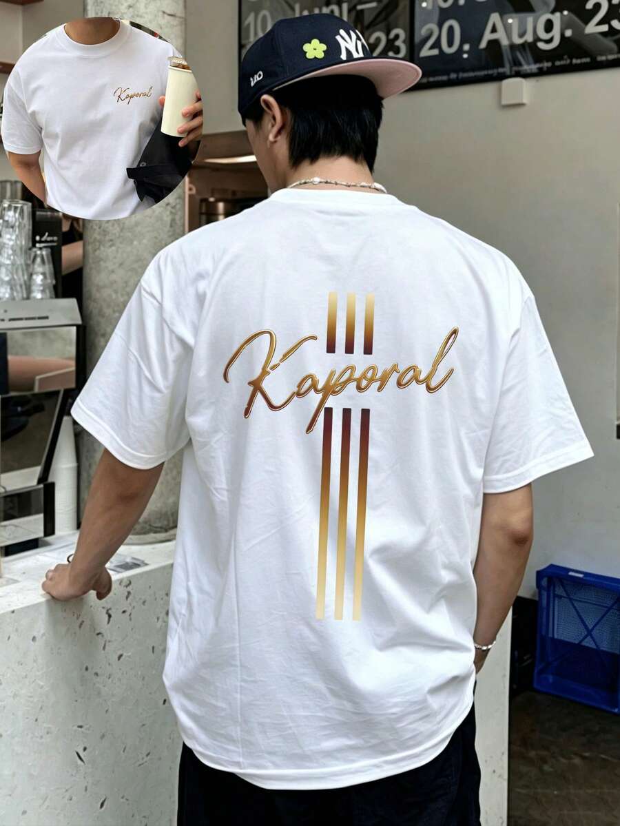 Camisetas de Verano para Hombre Ajustadas, Blancas con Cruz Dorada e Impresión del Logo Kaporal, Perfectas para Vacaciones, Viajes y Playa - Blanco - Ver 1