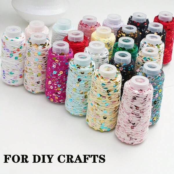 1 Roll Mixed Color 3&6mm Glitter Cotton Yarn, 50g/Roll, Soft & Fluffy DIY Crochet Knitting Yarn, 21 Colors Available, Suitable For Scarves, Hats, Bags, Handmade Accessories