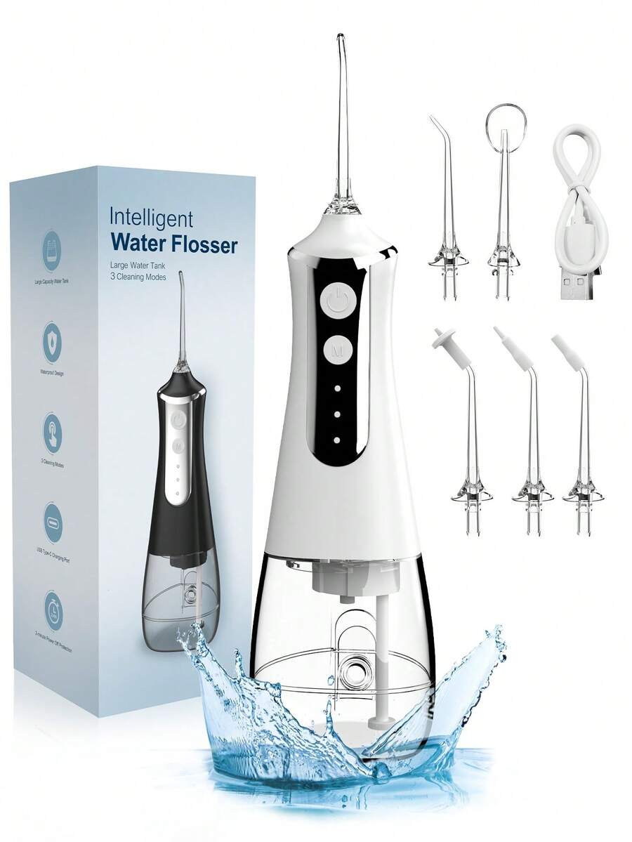 schoben Portable Water Flosser Rechargeable 3-Mode IPX7 300ML Teeth Cleaning Oral Care Water Sprayer - White - View 1