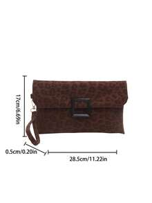 Women's Clutch Bag, Fashionable Leopard Print Small Square Bag, Flap Handbag - Coffee - View 3
