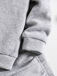 Boys' Basketball Graphic Print Warm Crew Neck Sweatshirt And Sweatpants - Grey - View 6