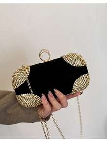 2026 New Generation Fashion Bag | New Bridal Bag Featuring Solid Color Vintage Cheongsam Evening Bag 2 Fashion New Banquet Bag High-End Feel Matching Evening Dress Cheongsam Bag Clutch Chain Bag Versatile Crossbody Bag - Black - View 4