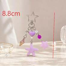 1 pieza Llavero de mujer con colgante de resina en forma de estrella de mar color caramelo, cuentas en forma de corazón y concha de estrella, accesorio de bolso de verano - Multicolor - Ver 3