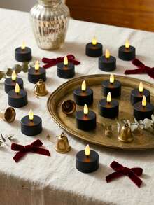 6/12/24pcs Flameless Candle Lights, With Timer Remote Control, Battery Operated, Odorless Flameless Mini Wishing Candles, Suitable For Halloween, Christmas, Valentine's Day, Gifts, Birthday, Proposal, Wedding, Party - Black - Warm Glow - View 2