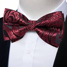 5PCS Men's Textured Red Bow Tie Set With Pocket Square, Cufflinks & Ring, Neck Decor For Wedding, Prom, Party And Birthday Celebration Small Gift - Red - View 4