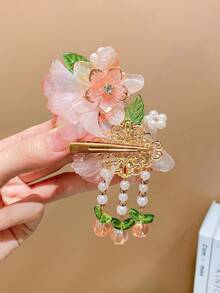 4pcs Girls Sweet Vintage Floral Tassel Hair Clips, Sweet Fashion Elegant Hair Clips - Multicolor - View 4