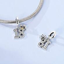 1pc 925 Sterling Silver Number 16.18 Pendant With Sparkling Zirconia Stones, Crown Design, Classic Birthday Adult Gift, Suitable For Original Brand Bracelet Necklace DIY Matching, Suitable For Daily Wear, Party, Banquet - Silver - View 2