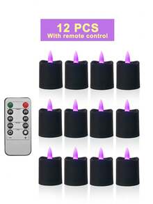 6/12/24pcs Fairy Lights Candle Set With Remote Control, Timer/Remote Function, Battery Operated Flameless Candles, Black Cup Candles, Wish Candles, Mini Candles For Table Centerpiece Decoration, Suitable For Home, Halloween, Christmas, Valentine's Day, Birthday, Gift, Proposal, Wedding, Party, Various Holiday Atmosphere Lighting - Black-purple Light - View 11