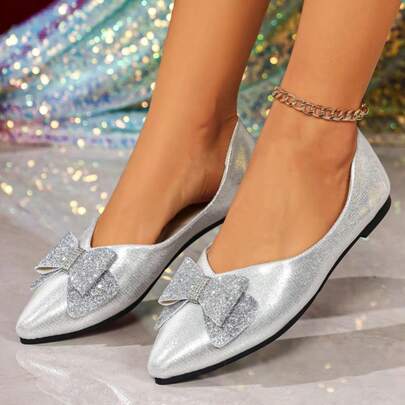 Zapatos casuales de mujer con lazo de strass y escote bajo, para las estaciones de primavera y otoño