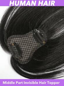 Women' 25.4 Cm Human Hair Wig Toppers With Hairpieces For Women To Cover Gray Hair, Adding Volume With A Lightweight And Seamless Design, Featuring A Middle Part, Hair Addition For Thinning Hair Natural Black #1B & Dark Brown #2 - Multicolor - View 3