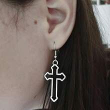 2pcs/Set Cross Gothic Pendant Earrings, Large Silver Exaggerated Traditional Gothic Jewelry, Fashionable & Exquisite, Women's Gift For Girlfriend - Multicolor - View 6