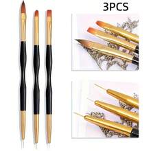 3pcs Professional Nail Art Brush Set - 3D Gel Pen, Acrylic Pen, Gel Nail Polish Nail Art Design Pen Painting Tool, Striped Nail Art Brush, Used For Drawing Long Lines, Nail Gel Brush, Nail Art Brush, Suitable For Home Nail Salon - Multicolor - View 3